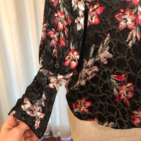 Rebecca Taylor Velvet Floral Burnout Blouse 0 Blk - Picture 8 of 16